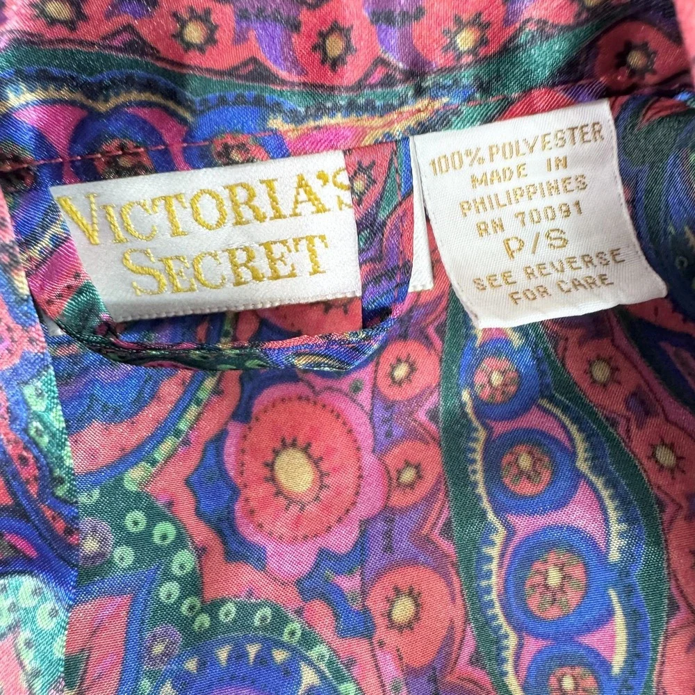VTG‎ Gold Label Victoria's Secret Robe Womens Small Multicolor Paisley Satin